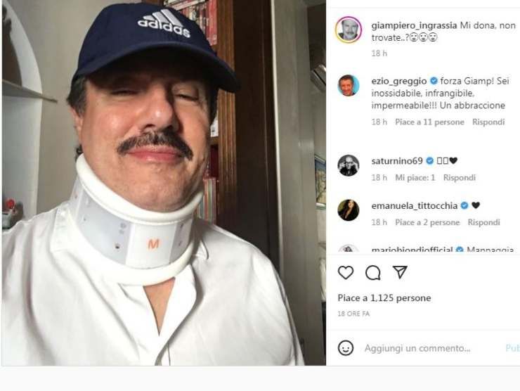 Giampiero Ingrassia con il collare (Instagram) 5.10.2022 crmag