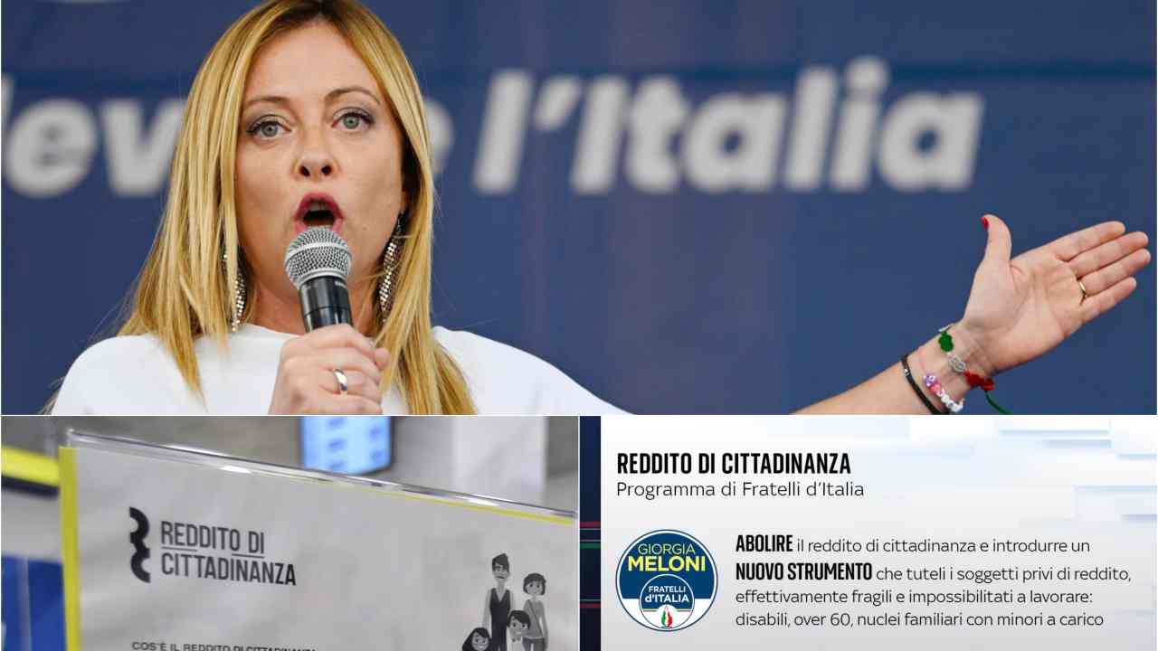 Giorgia Meloni e l'idea di abolire il reddito di cittadinanza (fonte web) 